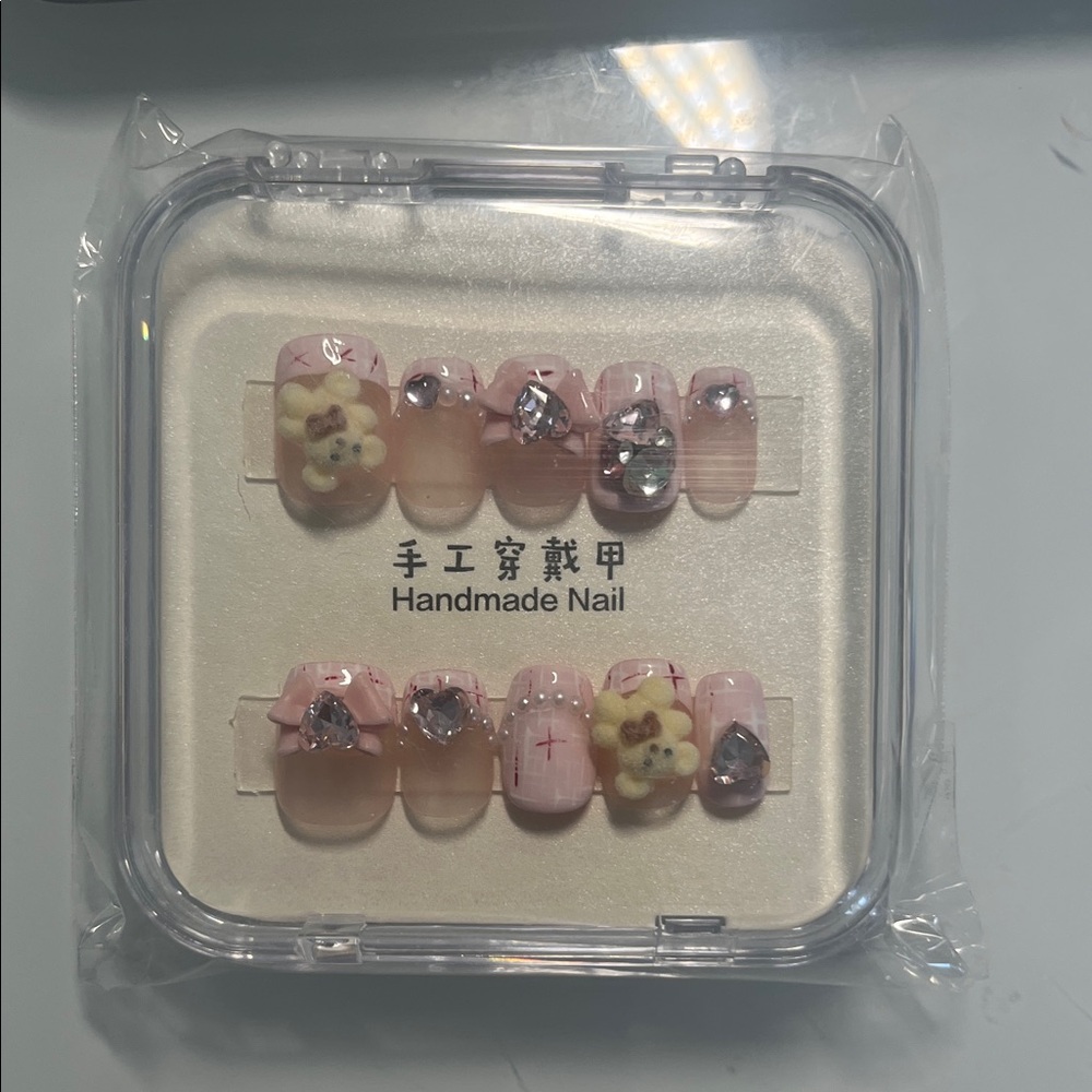 Handmade Nail Set - Pink with Decorative Accents